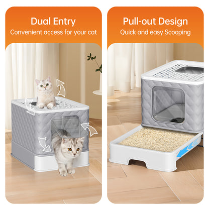 Vipsafe Cat Litter Box with Drawer and Scoop Tools – 19.88" x 16.06" x 14.57" – Easy Clean Design