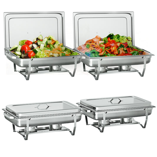 Chafing Dish Buffet Set 4 Pack,Vipsafe 8QT Rectangle Stainless Steel Chafing Dishes for Buffet