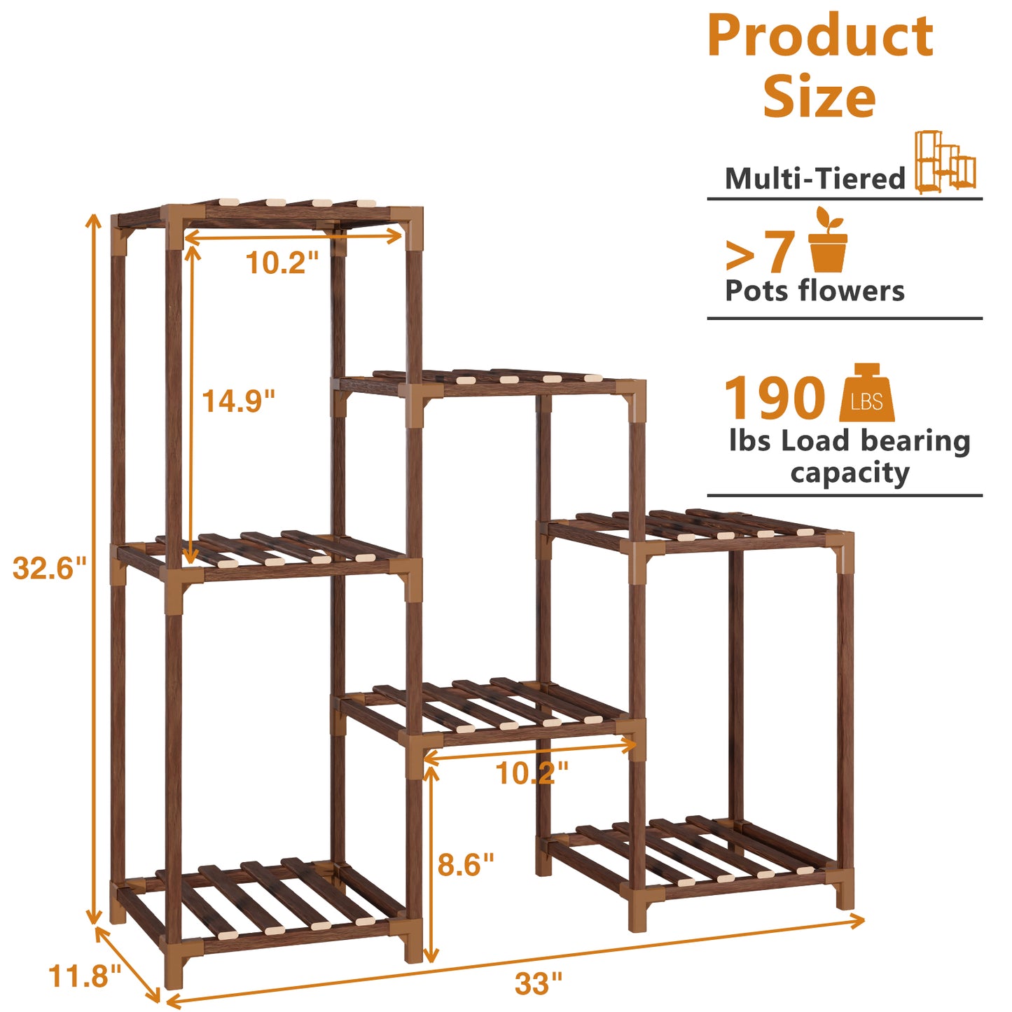 Vipsafe 3-Tier Wood Plant Stand for 7 Pots, Indoor Outdoor Flower Shelf for Balcony or Garden Decor