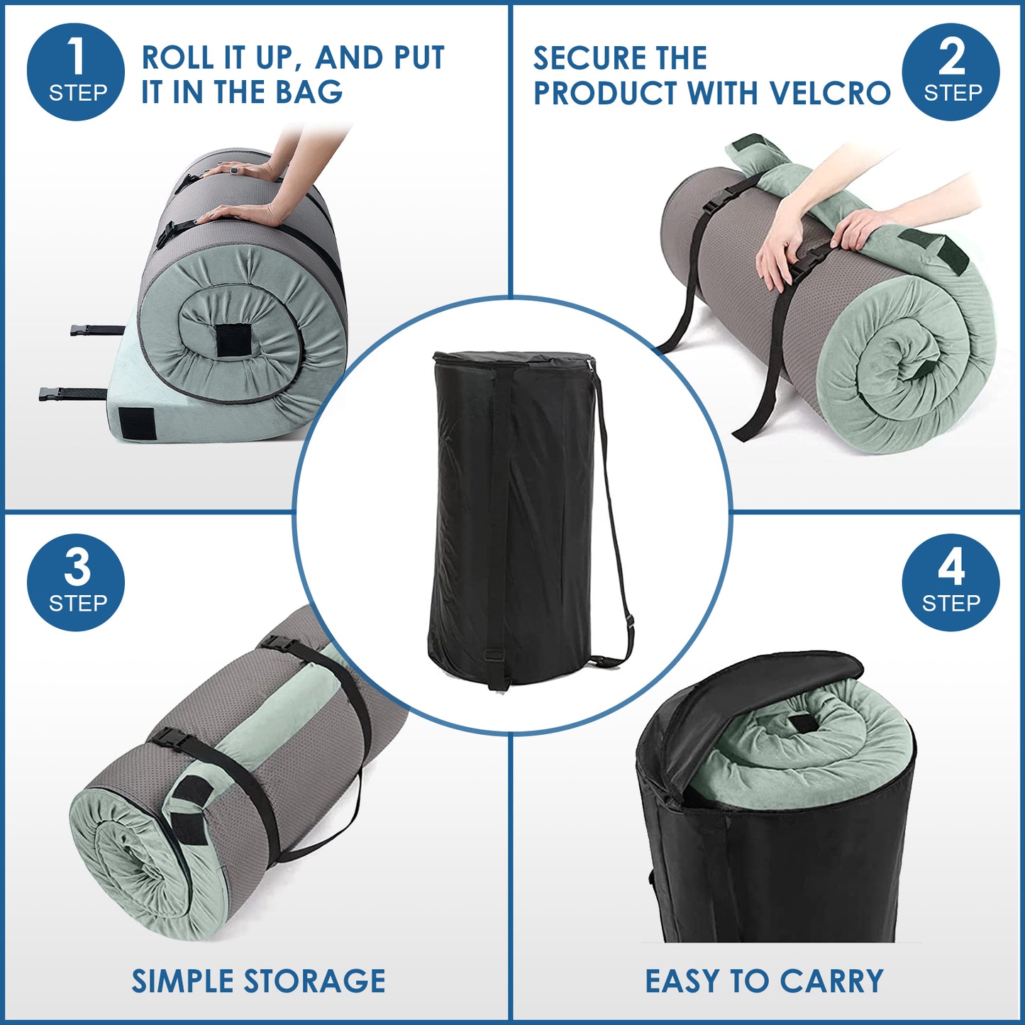 Vipsafe CertiPUR-US Memory Foam Camping Mattress, Portable Sleeping Pad with Waterproof Cover & Bag,75*38*3",Green