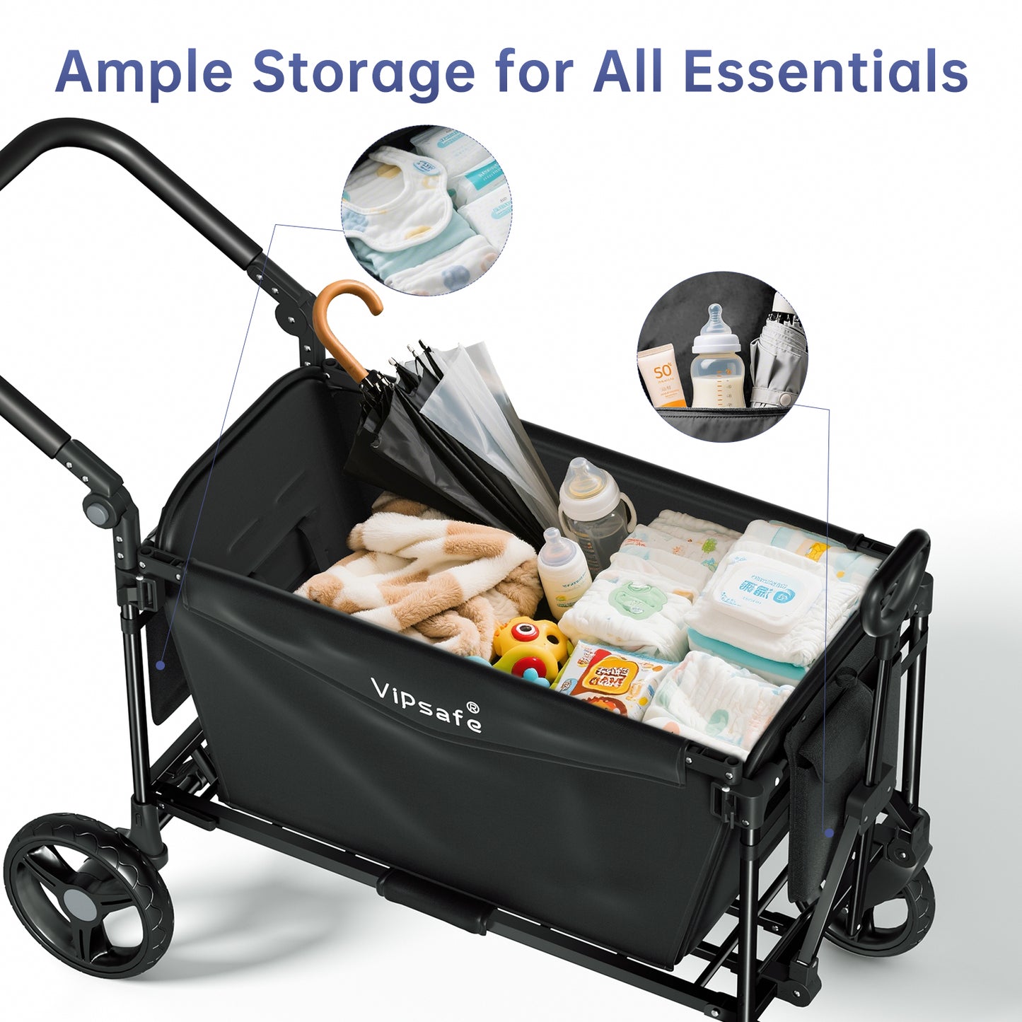 Vipsafe Foldable Wagon Stroller for 2 Kids, Gray