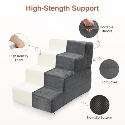 Vipsafe 4-Step Dog Ramp Ladder, Pet Stairs with Non-Slip Bottom and Washable Cover for Small Dogs and Cats,Gray