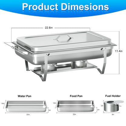 Chafing Dish Buffet Set 4 Pack,Vipsafe 8QT Rectangle Stainless Steel Chafing Dishes for Buffet