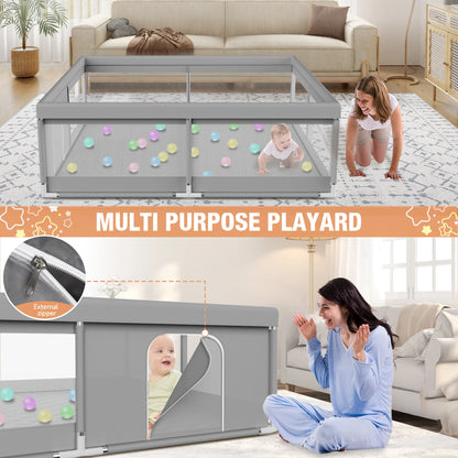 Vipsafe Baby Playpen Safety Play Yard with Mat and Carry Bag, Portable & Easy to Assemble, 50" x 50", Gray