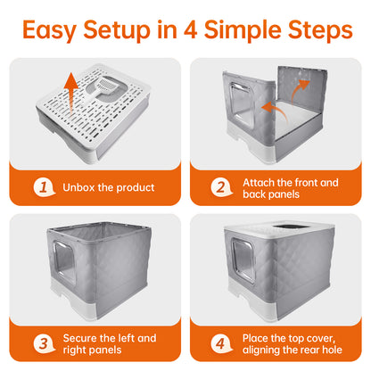 Vipsafe Cat Litter Box with Drawer and Scoop Tools – 19.88" x 16.06" x 14.57" – Easy Clean Design