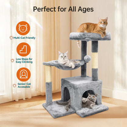 Vipsafe 29-Inch Cat Tree with 2 Tiers, Sisal Scratching Posts, Toys, and Cozy Bed for Indoor Cats