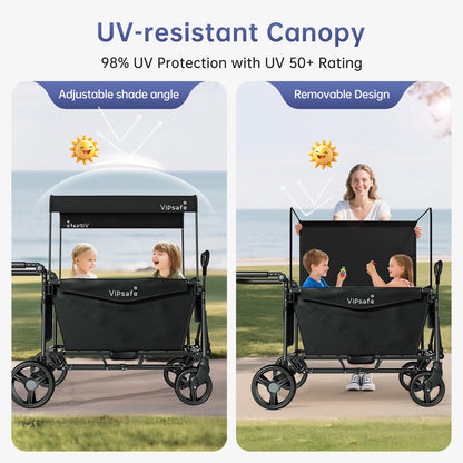 Vipsafe Foldable Wagon Stroller for 2 Kids, Gray