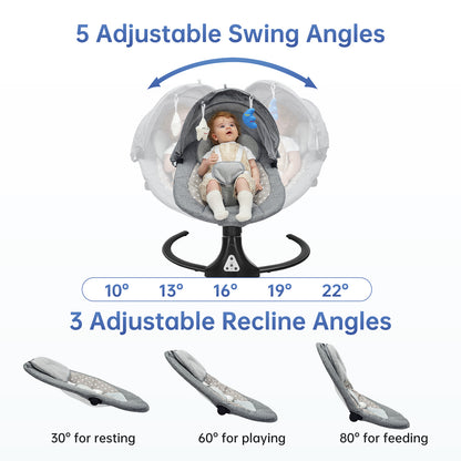 Vipsafe Baby Swing for Infants up to 22lb with Bluetooth Music, 5 Speeds & 3 Timer Settings, Blue