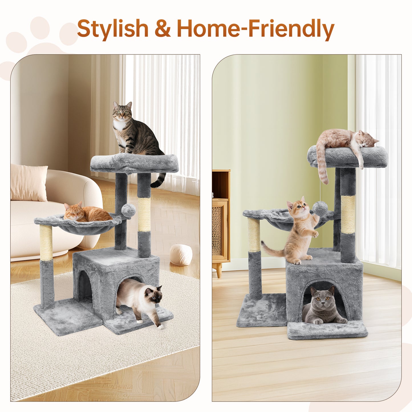 Vipsafe 29-Inch Cat Tree with 2 Tiers, Sisal Scratching Posts, Toys, and Cozy Bed for Indoor Cats