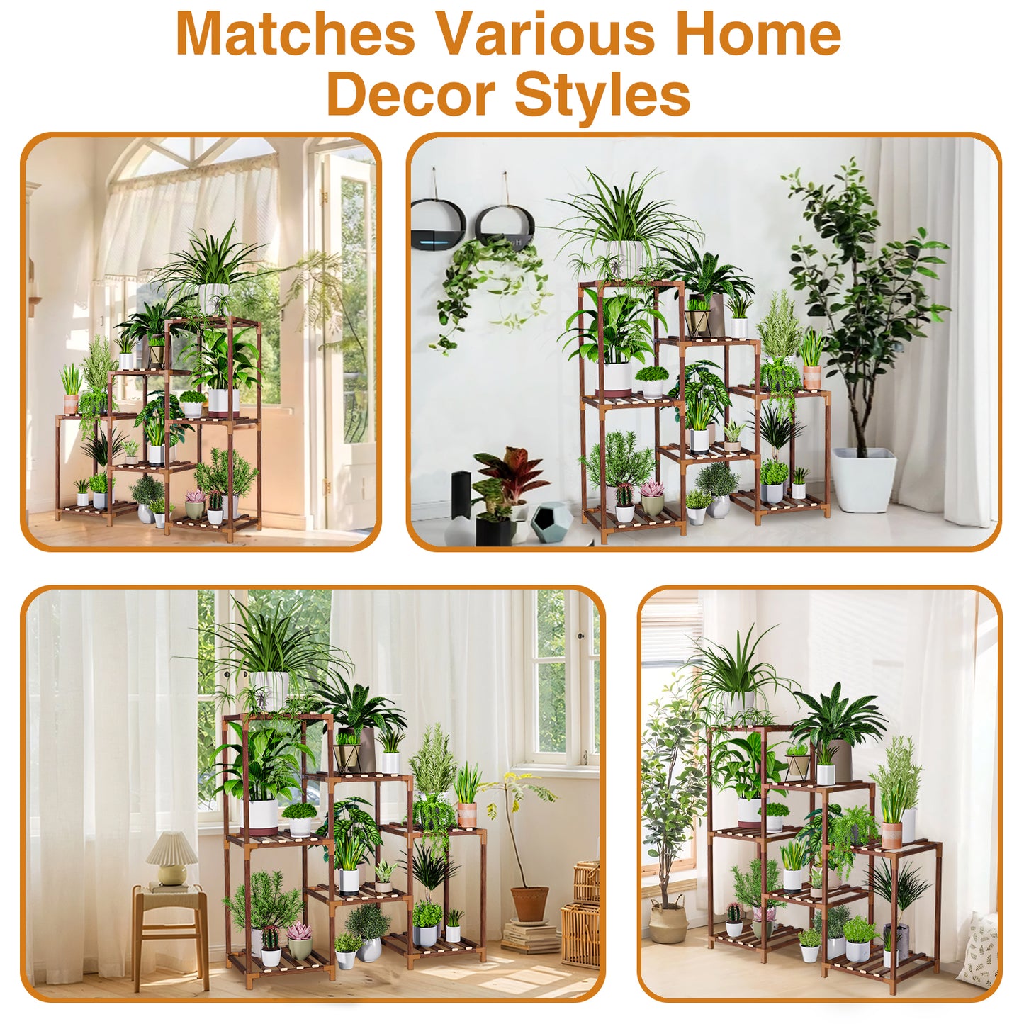 Vipsafe 3-Tier Wood Plant Stand for 7 Pots, Indoor Outdoor Flower Shelf for Balcony or Garden Decor