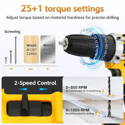 Vipsafe 21V Cordless Drill Kit, 38-Piece Drill & Driver Set, 25+1 Torque, LED Light, Variable Speed for Wood, Metal, Home DIY Projects