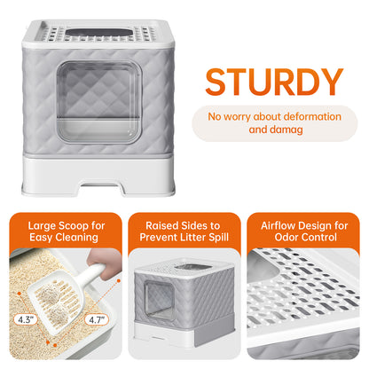 Vipsafe Cat Litter Box with Drawer and Scoop Tools – 19.88" x 16.06" x 14.57" – Easy Clean Design