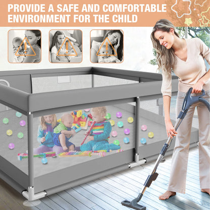 Vipsafe Baby Playpen Safety Play Yard with Mat and Carry Bag, Portable & Easy to Assemble, 50" x 50", Gray