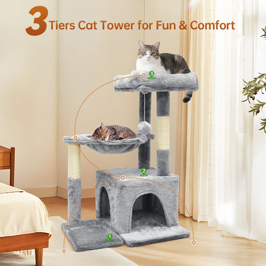 Vipsafe 29-Inch Cat Tree with 2 Tiers, Sisal Scratching Posts, Toys, and Cozy Bed for Indoor Cats