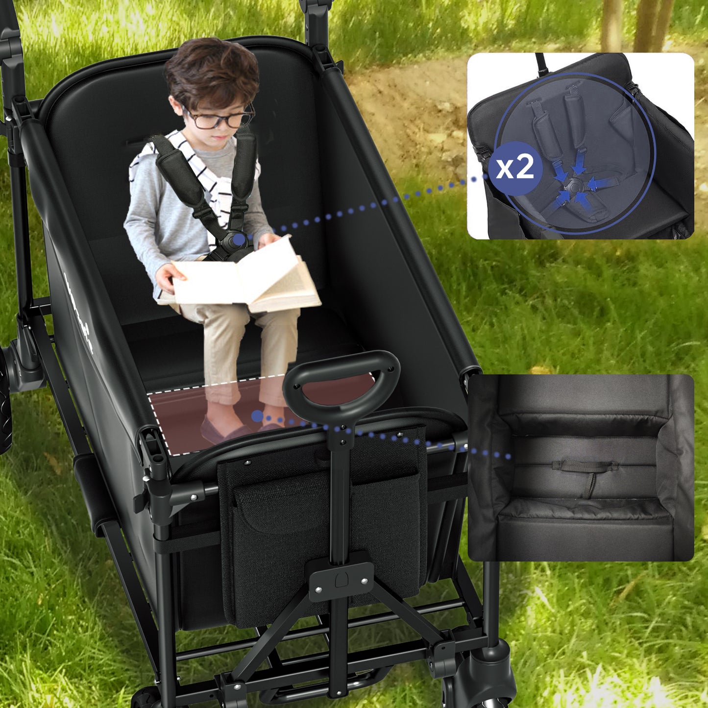 Vipsafe Foldable Wagon Stroller for 2 Kids, Gray