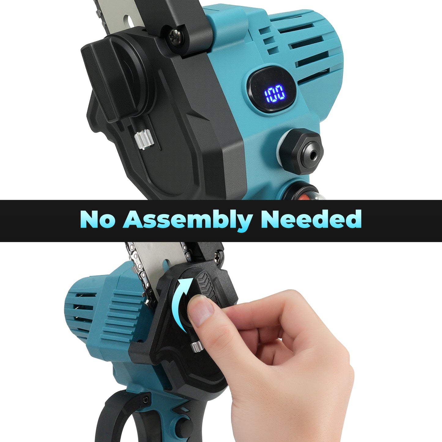 Vipsafe 6" & 8" Portable Cordless Chainsaw with Brushless Motor, 2×21V Batteries, for Garden, Wood Cutting & DIY, Blue
