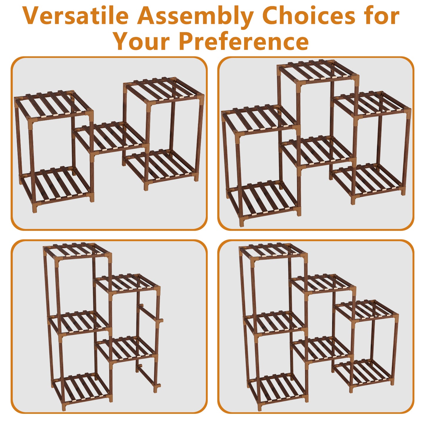 Vipsafe 3-Tier Wood Plant Stand for 7 Pots, Indoor Outdoor Flower Shelf for Balcony or Garden Decor