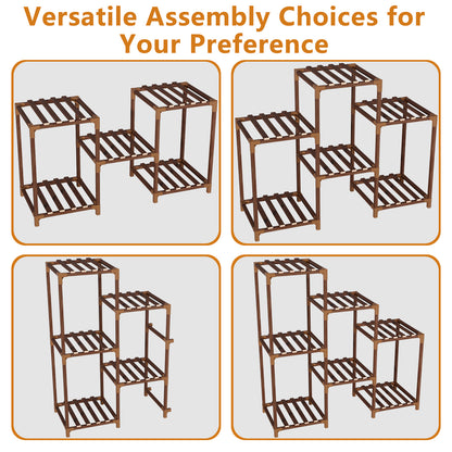 Vipsafe 3-Tier Wood Plant Stand for 7 Pots, Indoor Outdoor Flower Shelf for Balcony or Garden Decor