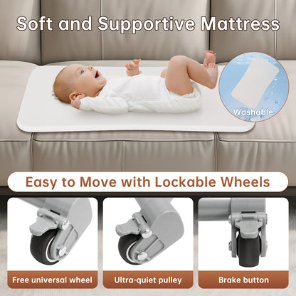 Vipsafe Baby Bassinet Sleeper, Adjustable Bedside Sleeper, Breathable Mesh with Wheels，Perfect Baby Shower Gift，Gray