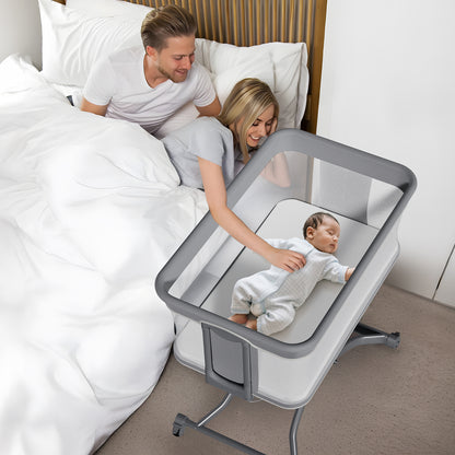 Vipsafe Baby Bassinet Sleeper, Adjustable Bedside Sleeper, Breathable Mesh with Wheels，Perfect Baby Shower Gift，Gray