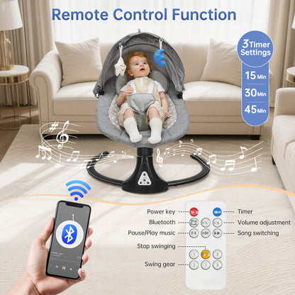Vipsafe Baby Swing for Infants up to 22lb with Bluetooth Music, 5 Speeds & 3 Timer Settings, Blue
