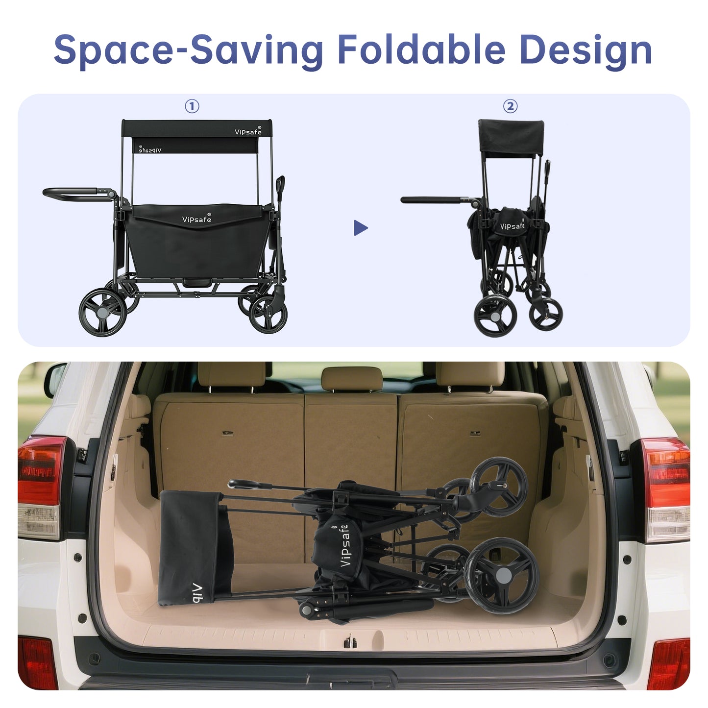 Vipsafe Foldable Wagon Stroller for 2 Kids, Gray