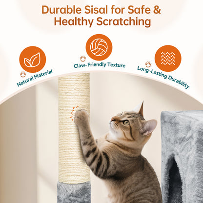 Vipsafe 56-Inch Cat Tree with 4 Tiers, Sisal Scratching Posts, Toys, and Cozy Bed for Indoor Cats
