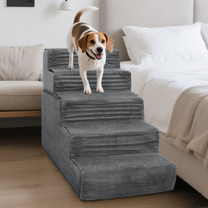 Vipsafe 5-Step Dog Ramp Ladder, Pet Stairs with Non-Slip Bottom and Washable Cover for Small Dogs and Cats,Gray