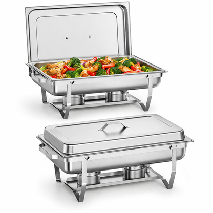2 Pack Chafing Dish Buffet Set Vipsafe 8QT Stainless Steel Chafing Dishes with Lids, Pans & Fuel Holders, Food Warmer for Kitchen, Catering & Parties